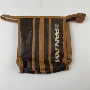 Vintage PAN AM Airlines Amenity Kit Toiletry Travel Bag Zip Brown Leather Pouch